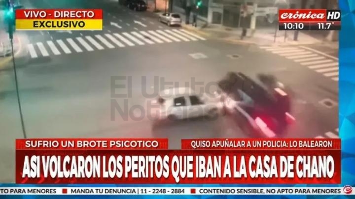 Impactante: así chocó y volcó una camioneta policial que iba a la casa de Chano