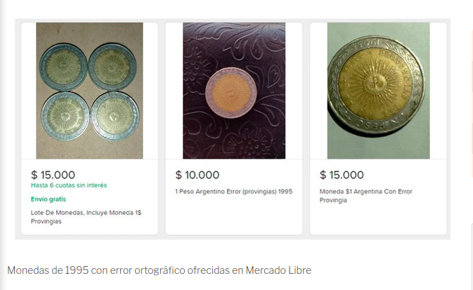 Por un insólito error de ortografía, hay monedas de 1 peso que se venden hasta $15.000 por unidad