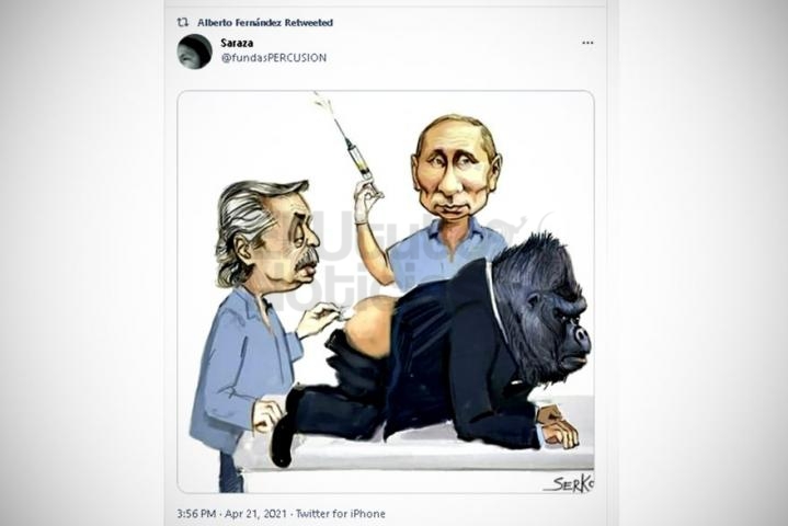 Sputnik V: la polémica caricatura que compartió el Presidente por Twitter
